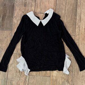 Black and White Polka Dot Collar Women's Top